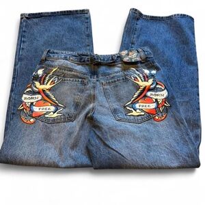 Ed Hardy Blue Jeans with Graphic Design